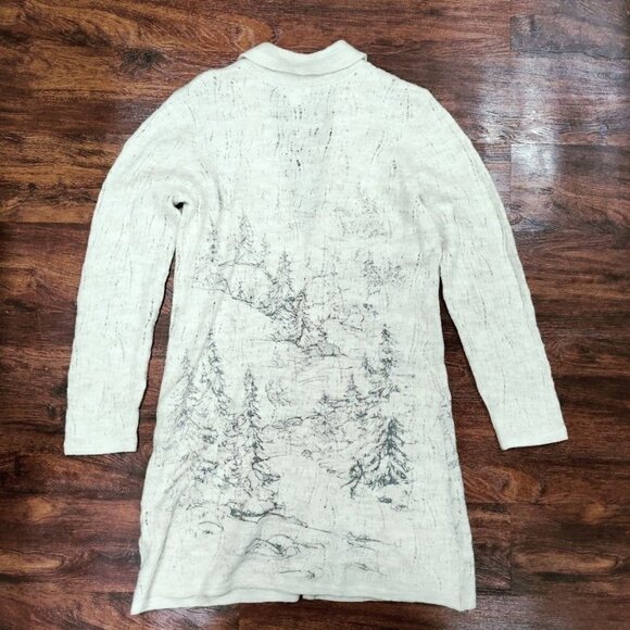 Coldwater Creek Wool Long Cardigan Beige & Gray Alpine Scenic Artsey - Picture 3 of 15